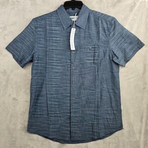 Wellen Mens Shirt Button Up Short Sleeve Blue Striped Casual Sz Small‎ Huckberry